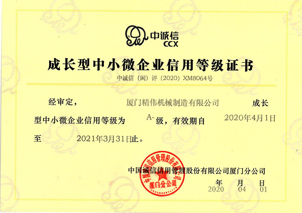 中小企(qǐ)業信用等級(ji)證書